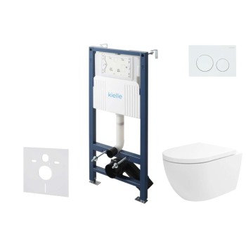 Tualetes poda komplekts Kielle Genesis Rāmis ar Klielle Oudee Vortex Rimless+ podu, SoftClose vāku un Gemini New I Baltu pogu 30528SS19