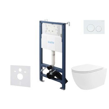 Tualetes poda komplekts Kielle Genesis Rāmis ar Klielle Oudee Vortex Rimless+ podu, SoftClose vāku un Gemini New I Baltu pogu 30528SS28