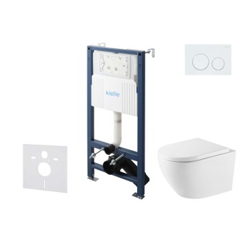 Tualetes poda komplekts Kielle Genesis Rāmis ar Klielle Oudee Vortex Rimless+ podu, SoftClose vāku un Gemini New I Baltu pogu 30528SS64