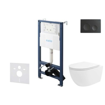 Tualetes poda komplekts Kielle Genesis Rāmis ar Klielle Oudee Vortex Rimless+ podu, SoftClose vāku un Gemini New I Melnu Matētu Pogu 30528SS30