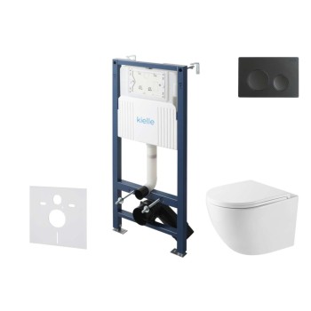 Tualetes poda komplekts Kielle Genesis Rāmis ar Klielle Oudee Vortex Rimless+ podu, SoftClose vāku un Gemini New I Melnu Matētu pogu 30528SS39