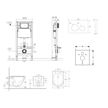Tualetes poda komplekts Kielle Genesis Rāmis ar Klielle Oudee Vortex Rimless+ podu, SoftClose vāku un Gemini New I Melnu Matētu pogu 30528SS39