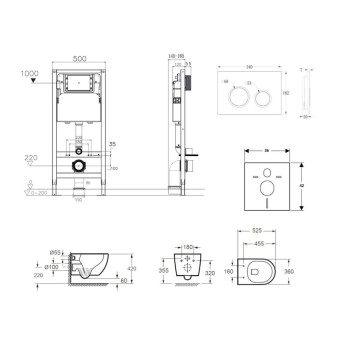Tualetes poda komplekts Kielle Genesis Rāmis ar Klielle Oudee Vortex Rimless+ podu, SoftClose vāku un Gemini New II Hromētu/Baltu pogu 30528SS22