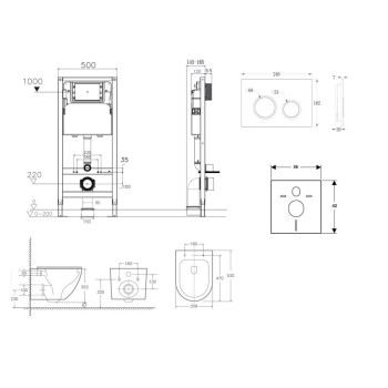 Tualetes poda komplekts Kielle Genesis Rāmis ar Klielle Oudee Vortex Rimless+ podu, SoftClose vāku un Gemini New II Hromētu/Baltu pogu 30528SS58