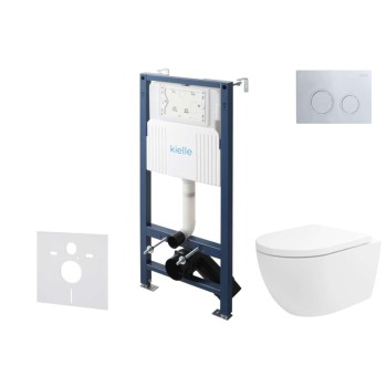 Tualetes poda komplekts Kielle Genesis Rāmis ar Klielle Oudee, Vortex Rimless+ podu, SoftClose vāku un Gemini New II Hromētu Pogu 30528SS23
