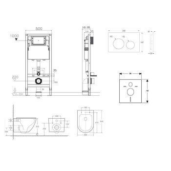 Tualetes poda komplekts Kielle Genesis Rāmis ar Klielle Oudee Vortex Rimless+ podu, SoftClose vāku un Gemini New II Hromētu Pogu 30528SS65