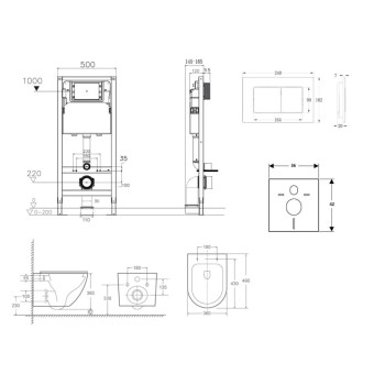 Комплект Kielle Genesis рама с унитазом Klielle Oudee Vortex Rimless+, крышкой SoftClose и кнопкой Gemini New III хром 30528SS44