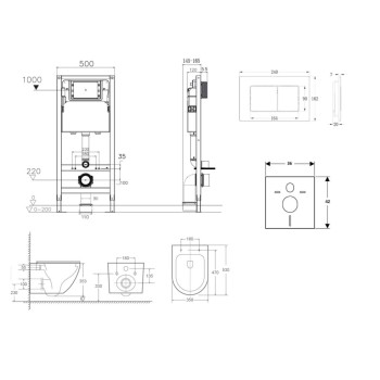 Tualetes poda komplekts Kielle Genesis Rāmis ar Klielle Oudee Vortex Rimless+ podu, SoftClose vāku un Gemini New III Hromētu Pogu 30528SS62