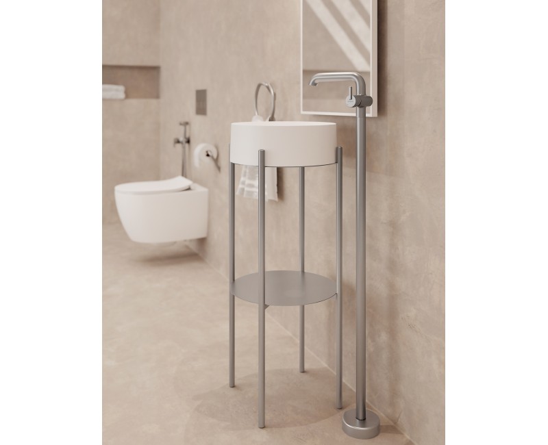 Vannas istabas izlietne Deante SILIA granīta uz virsmas, apaļa BEIGE, ALABASTER, D360mm Balta