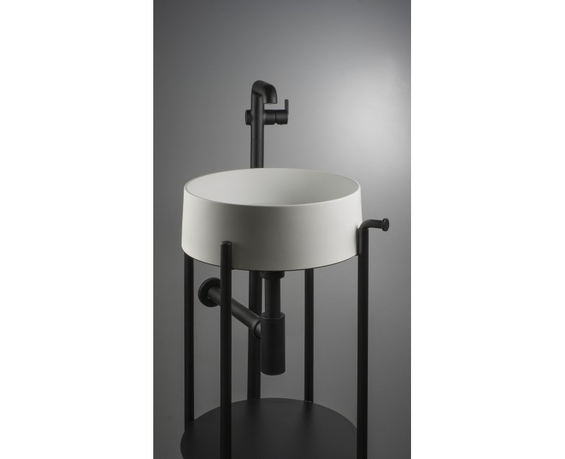 Vannas istabas izlietne Deante SILIA granīta uz virsmas, apaļa BEIGE, ALABASTER, D360mm Balta