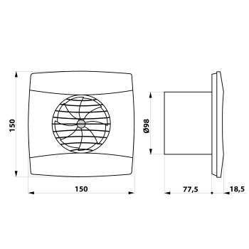 Ventilators Sapho UC-10 TH automātisks, 8 W, 100 mm, melns 01202200