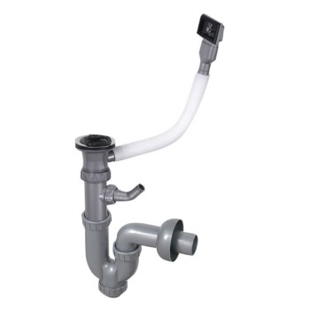 Virtuves izlietnes Sifons 1 1/2'' x 70 ar pārplūdi un savienojumu veļas mašīnai