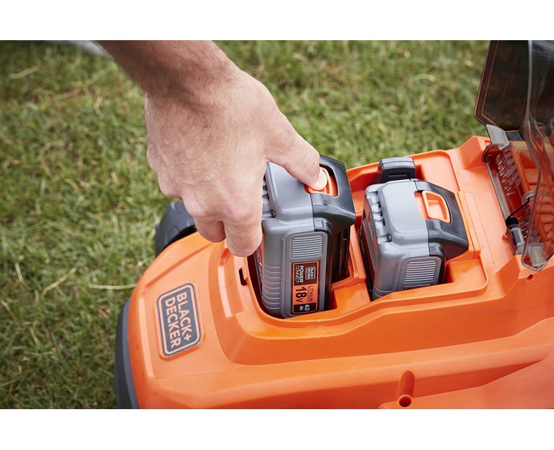 ГазонокосилкаBLACK+DECKER 18 В, ширина скашивания 33 см, 2 аккумулятора 2,5 Ач, зарядка BCMW3318L2-QW