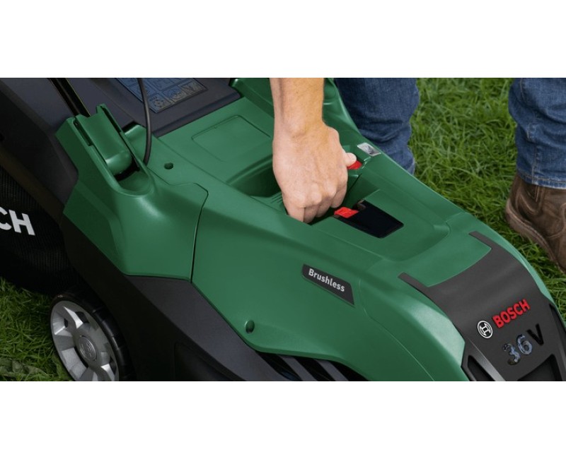 Zāles pļāvējs Bosch 36 V akumulatora 40 cm pļaušanas platums, 2 x 2,0 Ah akumulatori, lādētājs 06008B9F01