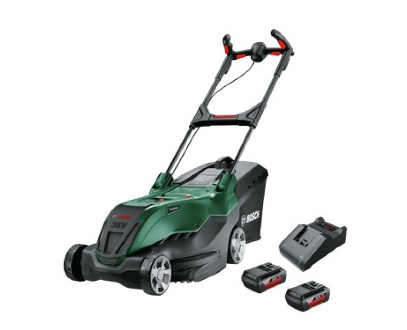 Zāles pļāvējs Bosch 36 V akumulatora 40 cm pļaušanas platums, 2 x 2,0 Ah akumulatori, lādētājs 06008B9F01