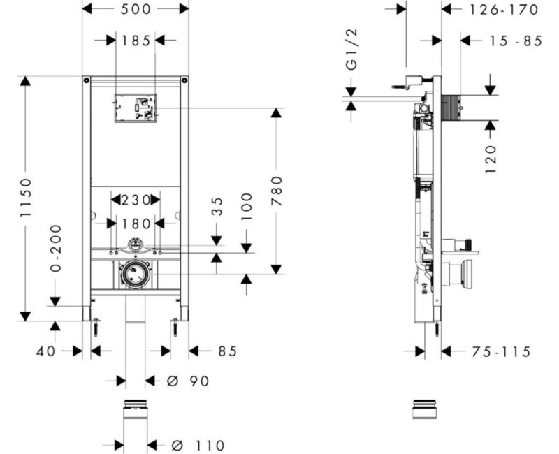 Iebūvējamais rāmis Hansgrohe iFrame universal  augstums 115 cm, 01022180