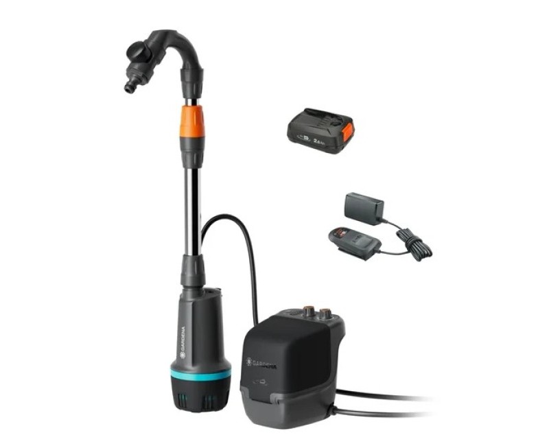 Погружной (дренажный) насос Gardena 2400 Comfort 18V для сбора дождевой воды с аккумулятором 2,5 Ач, + зарядное устройство, 970825301