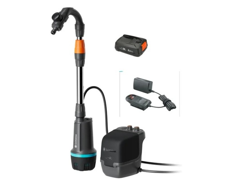 Iegremdējamais (Dernāžas) sūknis Gardena 2600 Comfort 18V lietus ūdenim ar akumulatoru 2,5 Ah, +lādētājs, 970825101