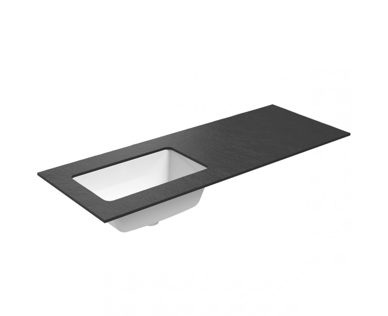 Vannas istabas virsma ar izlietni Kame Universal HPL 120 (ar sifonu) Kreisā puse Black lava HPL WP/12-3/H17-P3-L