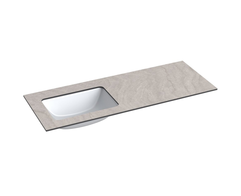 Vannas istabas virsma ar izlietni Kame Universal HPL 120 (ar sifonu) Kreisā puse Grey moon HPL WP/12-3/H12-P3-L
