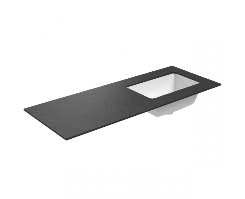 Vannas istabas virsma ar izlietni Kame Universal HPL 120 (ar sifonu) labā puse Black lava HPL WP/12-3/H17-P3-R