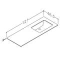 Vannas istabas virsma ar izlietni Kame Universal HPL 120 (ar sifonu) labā puse Black moon HPL WP/12-3/H11-P3-R