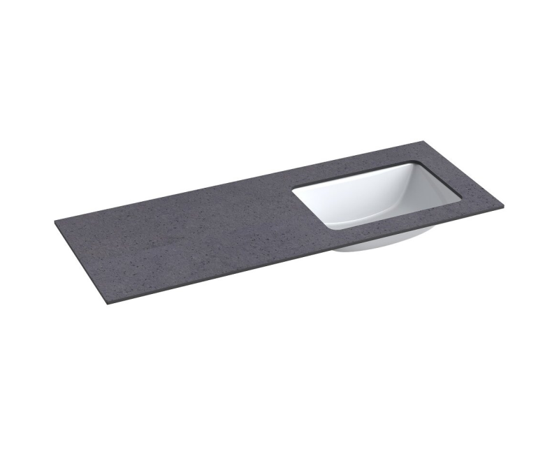 Vannas istabas virsma ar izlietni Kame Universal HPL 120 (ar sifonu) labā puse Black moon HPL WP/12-3/H11-P3-R