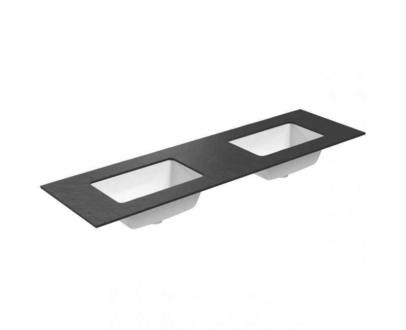 Vannas istabas virsma ar izlietni Kame Universal HPL 160 (ar sifonu) labā puse Black lava HPL WP/16-3/H17-P3-D