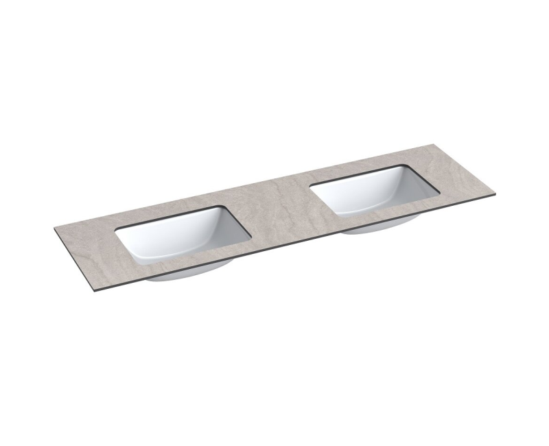 Vannas istabas virsma ar izlietni Kame Universal HPL 160 (ar sifonu) labā puse Grey moon HPL WP/16-3/H12-P3-D