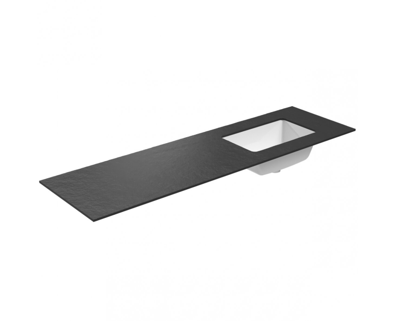Vannas istabas virsma ar izlietni Kame Universal HPL 160 (ar sifonu) labā puse Black lava HPL WP/16-3/H17-P3-R