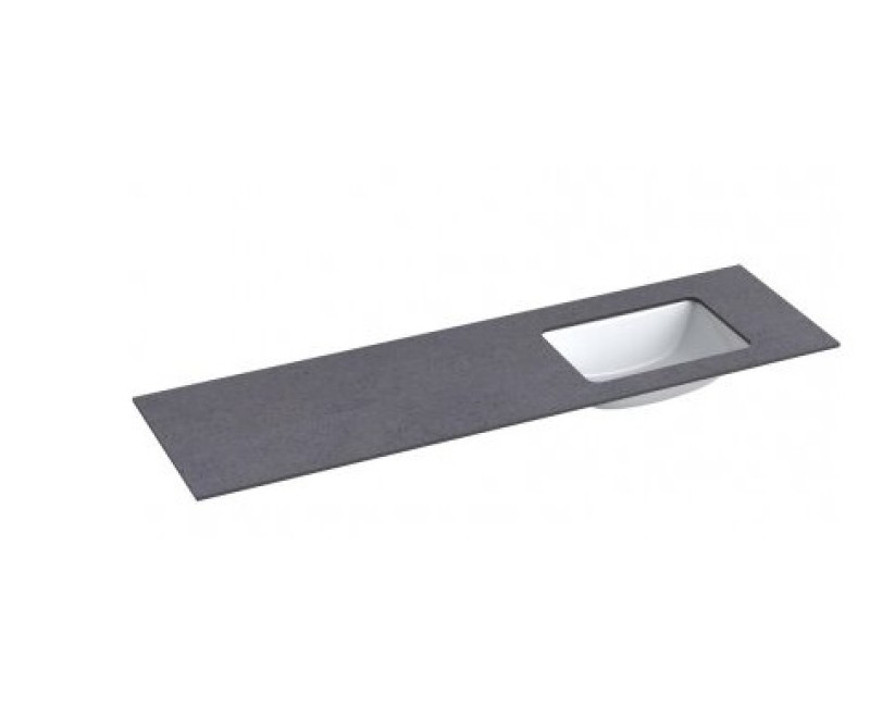 Vannas istabas virsma ar izlietni Kame Universal HPL 160 (ar sifonu) labā puse Black moon HPL WP/16-3/H11-P3-R