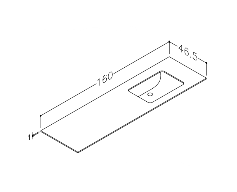 Vannas istabas virsma ar izlietni Kame Universal HPL 160 (ar sifonu) labā puse Earth stone HPL WP/16-3/H18-P3-R