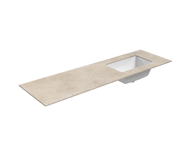 Vannas istabas virsma ar izlietni Kame Universal HPL 160 (ar sifonu) labā puse Earth stone HPL WP/16-3/H18-P3-R