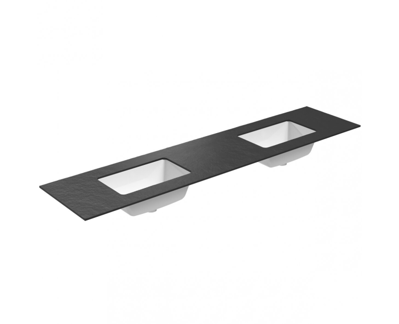 Vannas istabas virsma ar izlietni Kame Universal HPL 200 dubultā (ar 2 sifoniem) Black lava HPL WP/20-3/H17-P3-D