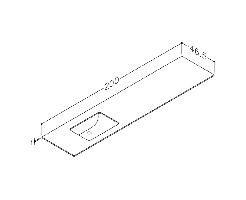 Vannas istabas virsma ar izlietni Kame Universal HPL 200 (ar sifonu) Kreisā puse Black moon HPL WP/20-3/H11-P3-L