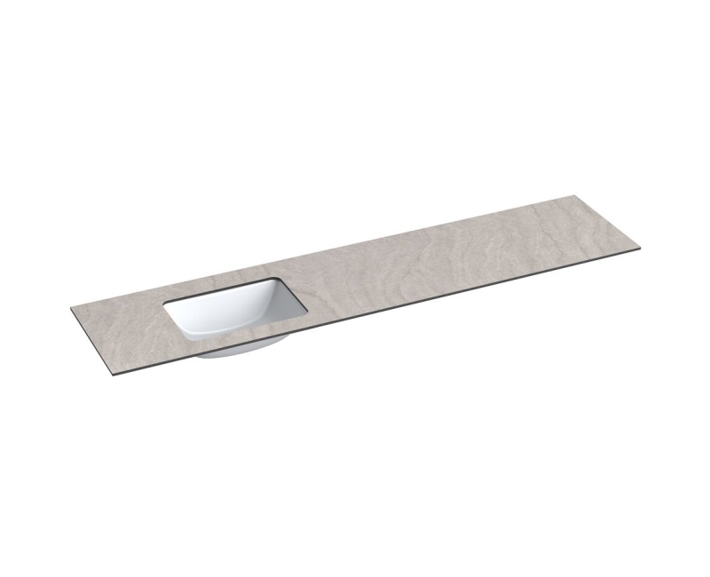 Vannas istabas virsma ar izlietni Kame Universal HPL 200 (ar sifonu) Kreisā puse Grey moon HPL WP/20-3/H12-P3-L