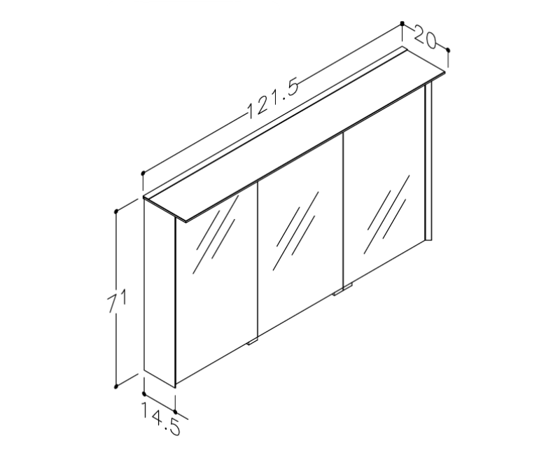 Spoguļskapītis Kame Loft 120 ar 3 spoguļdurvīm, LED gaismu un sensoru Soft Cashmere MC3DML/120-70/D06-LFT
