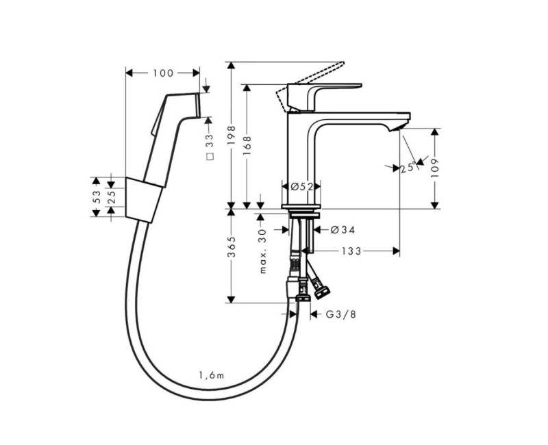 Hansgrohe Rebris E 110 Смеситель для умывальника с бидеттой, 72216000