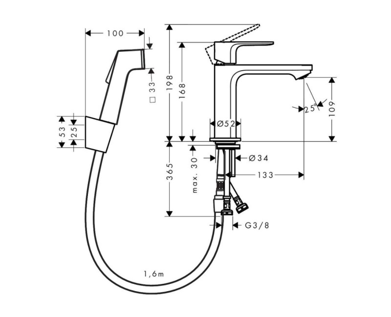 Hansgrohe Rebris S 110 Смеситель для умывальника с бидеттой, 72215000