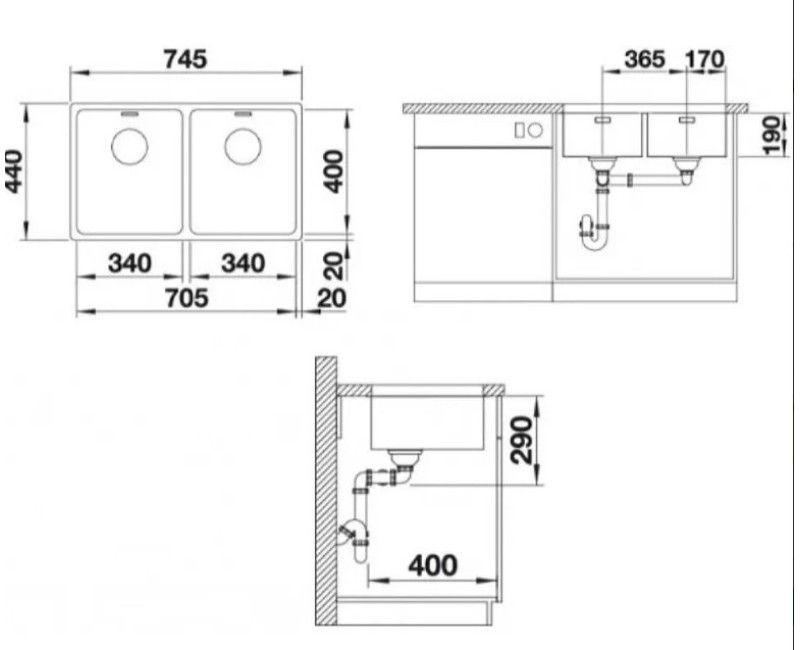 Virtuves izlietne Blanco Andano 340/340, 75x44 cm, nerūsējošais tērauds 522983