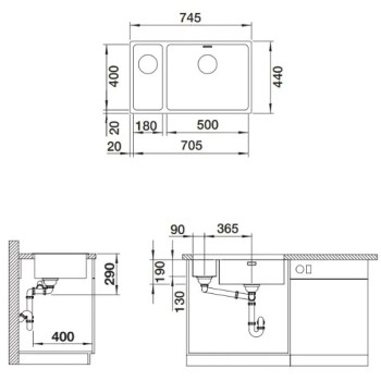 Virtuves izlietne Blanco Andano 500/180 Izlietne, 75x44 cm, nerūsējošais tērauds 522989