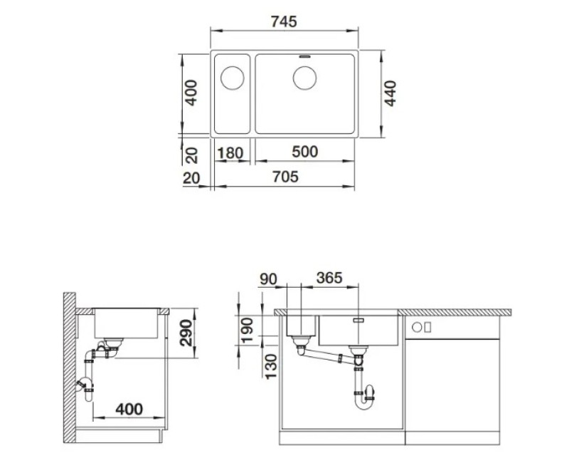 Virtuves izlietne Blanco Andano 500/180 Izlietne, 75x44 cm, nerūsējošais tērauds 522989