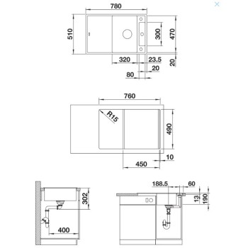 Virtuves izlietne Blanco Axia III 45 Silgranīta, 78x51 cm, ar aksesuāriem, InFino, antracīts 523173