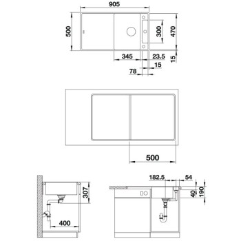 Virtuves izlietne Blanco Axia III 5 Silgranīta, 91x50 cm, ar aksesuāriem, InFino, melna 525846