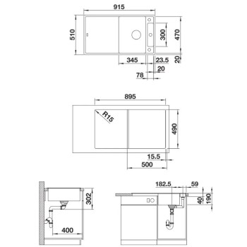 Virtuves izlietne Blanco Axia III 5 Silgranīta, 92x51 cm, ar aksesuāriem, InFino, antracīts 523205