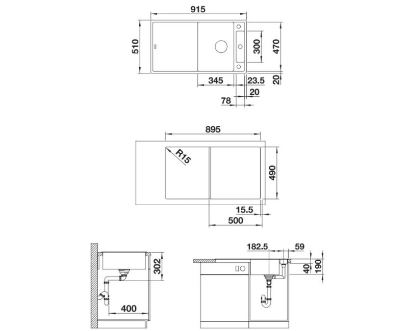 Virtuves izlietne Blanco Axia III 5 Silgranīta, 92x51 cm, ar aksesuāriem, InFino, antracīts 523205