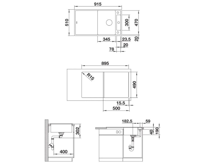 Virtuves izlietne Blanco Axia III 5 Silgranīta, 92x51 cm, ar aksesuāriem, InFino, antracīts 523215