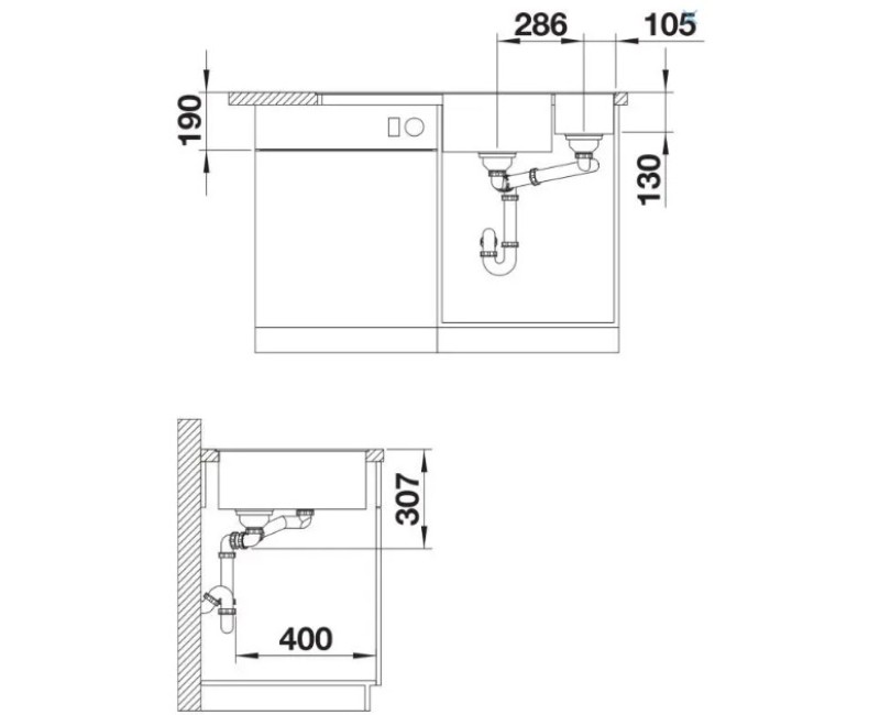 Virtuves izlietne Blanco Axia III 6 Silgranīta, 99x50 cm, ar notekas vadību un aksesuāriem, melna 525852