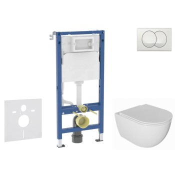 Tualetes poda komplekts Geberit Duofix ar podu Kielle Oudee Rimless un SoftClose vāku, Delta poga, Balta 11CA3136B