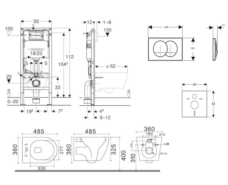 Tualetes poda komplekts Geberit Duofix ar Kielle Gaia Rimless podu ar SoftClose vāku, Delta poga, balta 11CA3150B